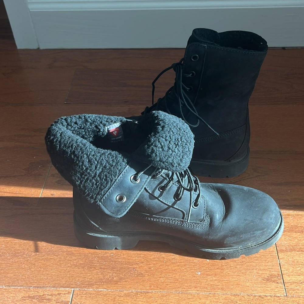 Timberland Linden Woods WP Fleece Fold Down Black Nubuck - Size 8 Women’s